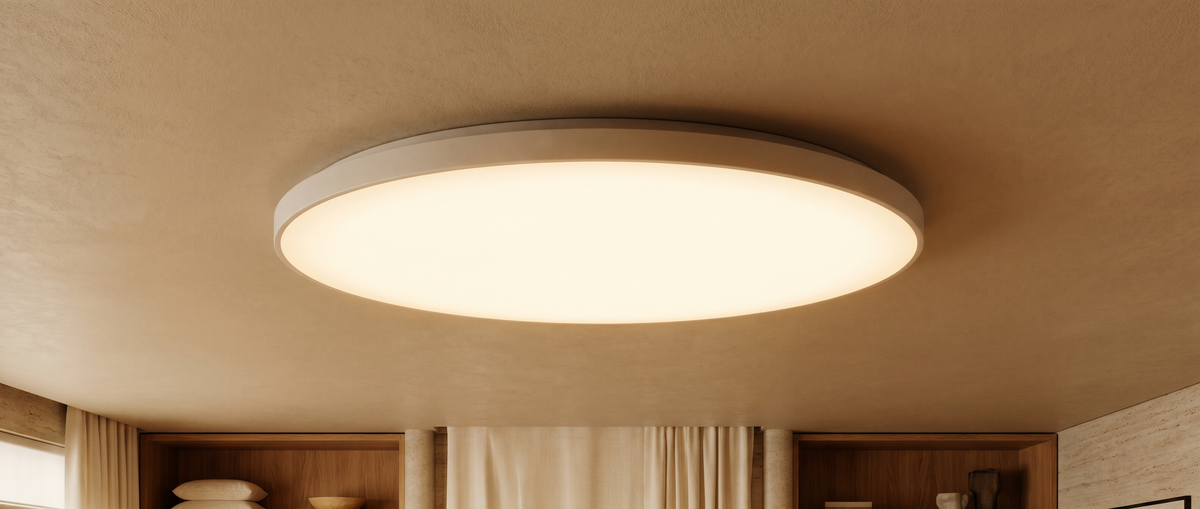 Large warm glowing flush-mount ceiling light fixed to the ceiling — Tosore Ceiling Lights
