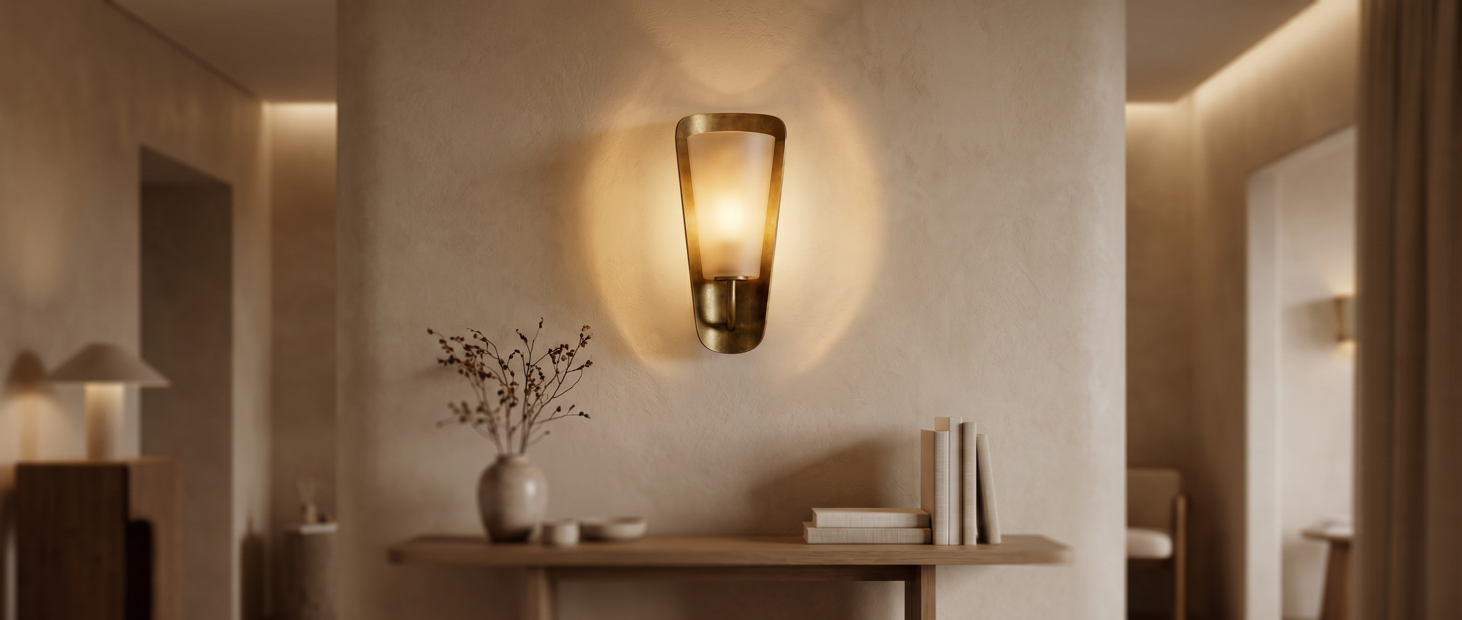 A warm glowing wall sconce lighting a textured wall — Tosore Wall Lights