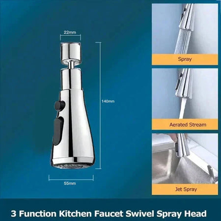 720° Rotatable Kitchen Faucet Spray Head – Versatile Three-Function Water Control 8