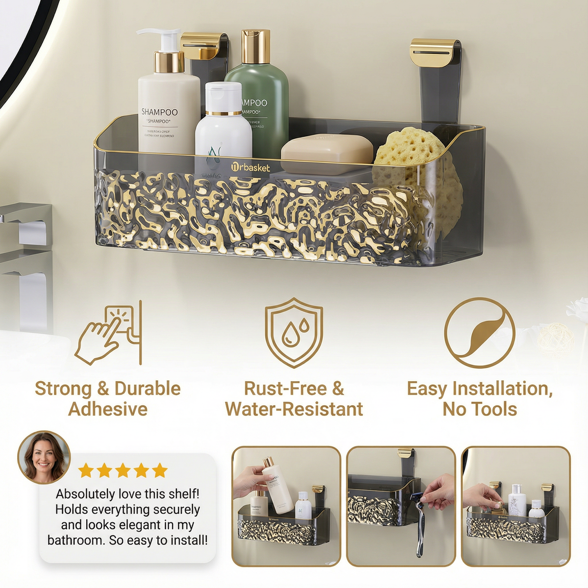 Adhesive Bathroom Storage Shelf – Effortless Space-Saving Organization 3