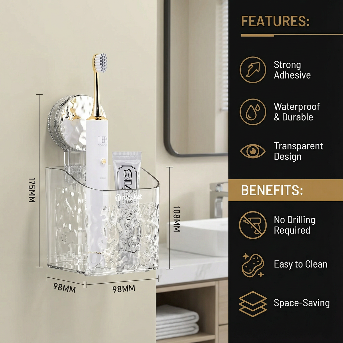 Adhesive Bathroom Storage Shelf – Effortless Space-Saving Organization 6
