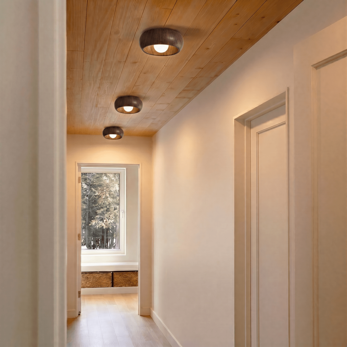 Aiko Flush Mount Ceiling Light – Warm Natural Illumination for Cozy Spaces 4