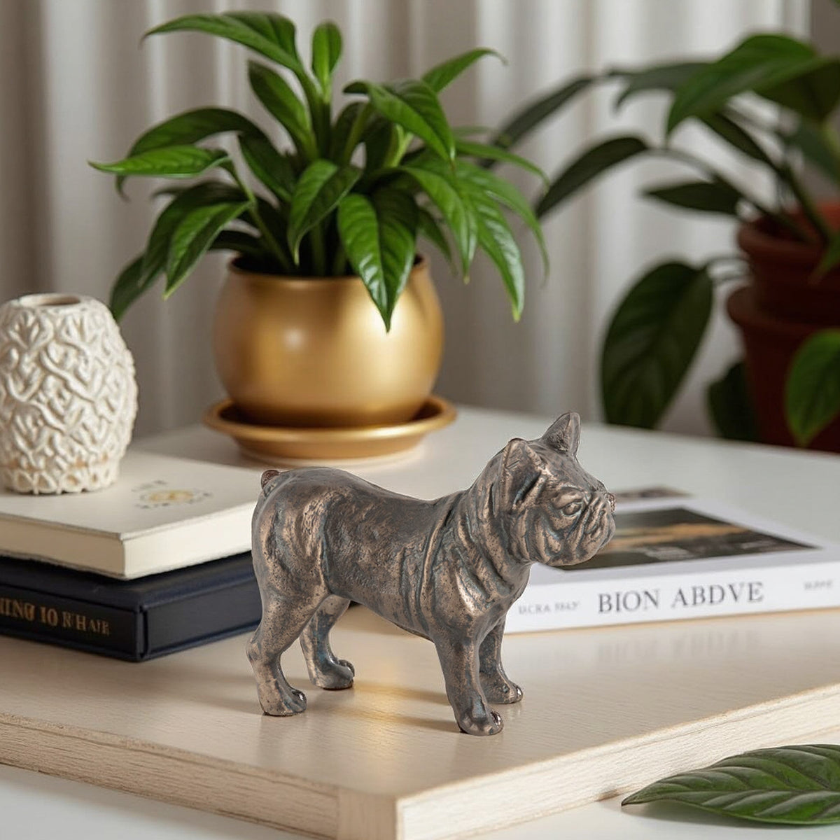 Antique Bronze Pug Dog Statue – Elegant Statuary for Unique Home Decor 1