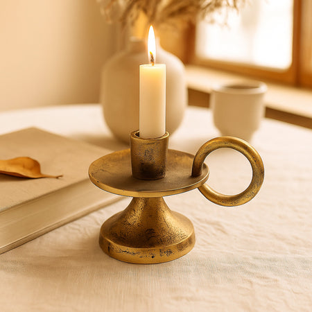Corby Short Taper Candle Holder Antique Brass – Timeless Elegance for Refined Spaces 0