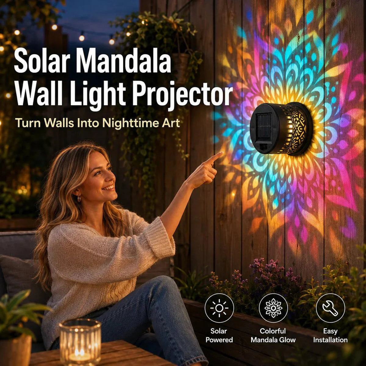 Solar Mandala Wall Light Projector – Enchanting Patterns for Your Outdoor Oasis 1