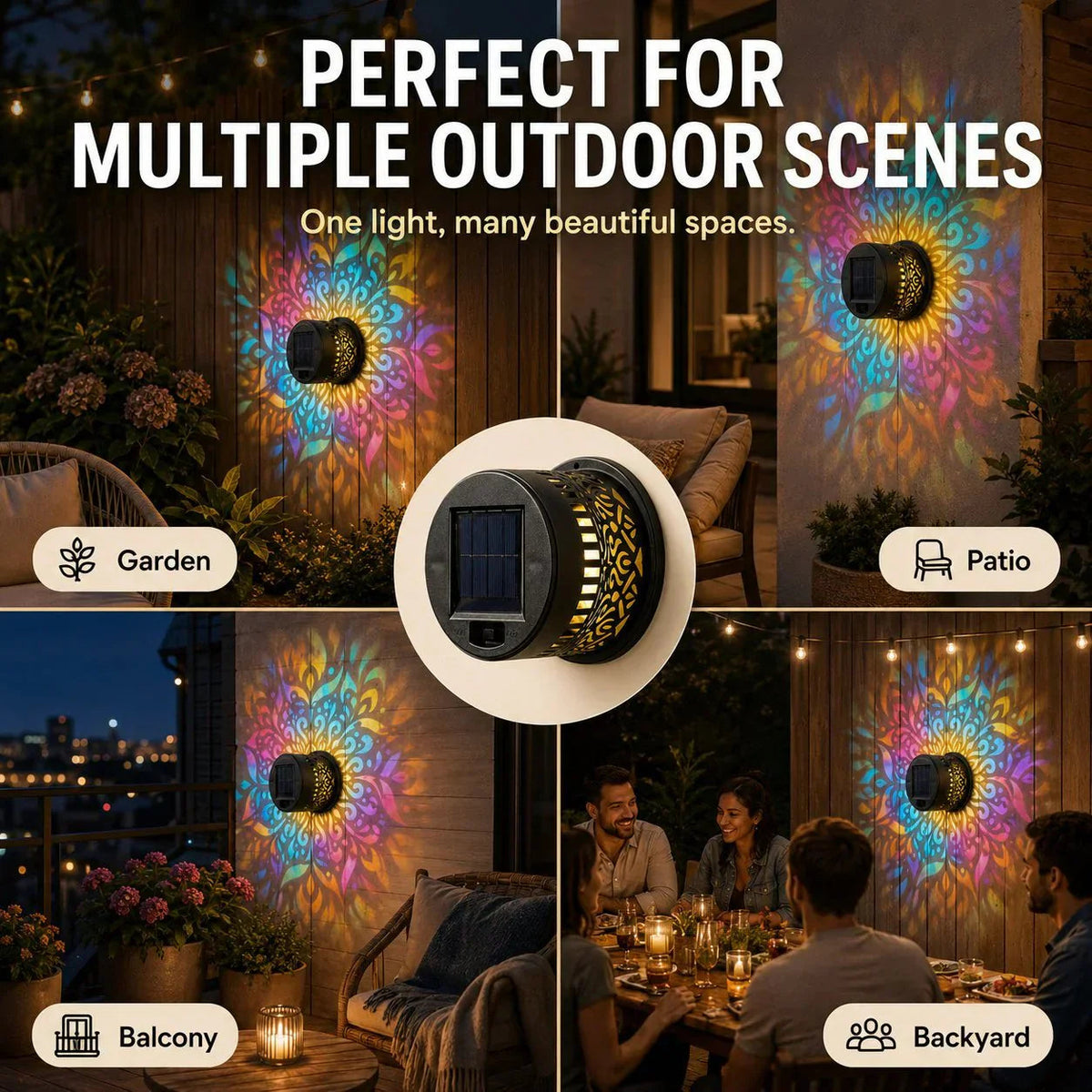 Solar Mandala Wall Light Projector – Enchanting Patterns for Your Outdoor Oasis 8