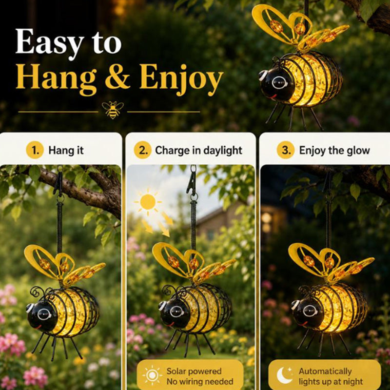 Solar Powered Hanging Bee Light – Whimsical Outdoor Illumination 4