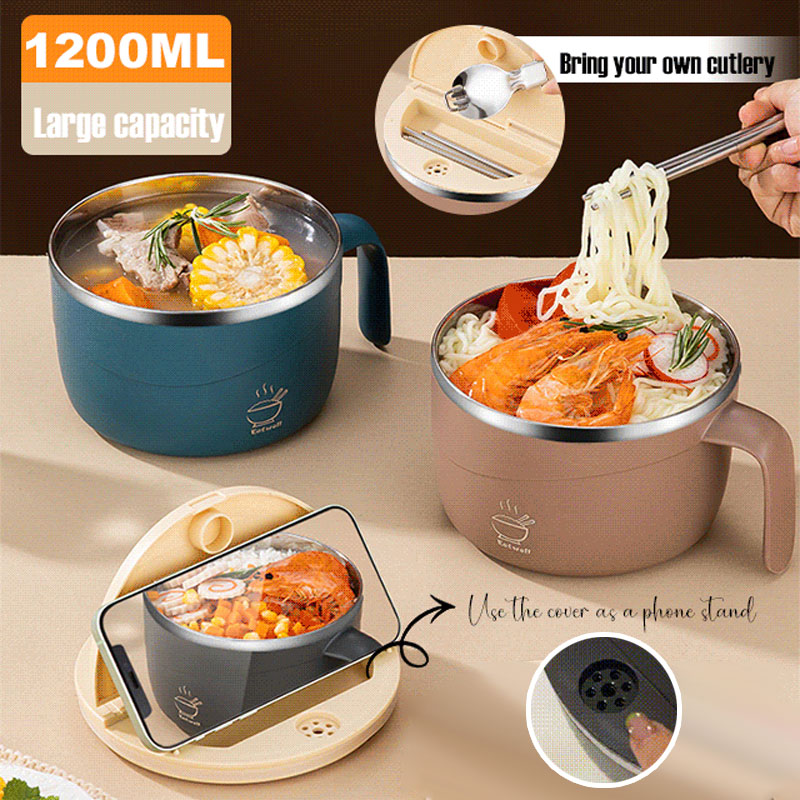 Stainless Steel Insulated Noodle Bowl – Perfect For Hot Meals On-The-Go 1