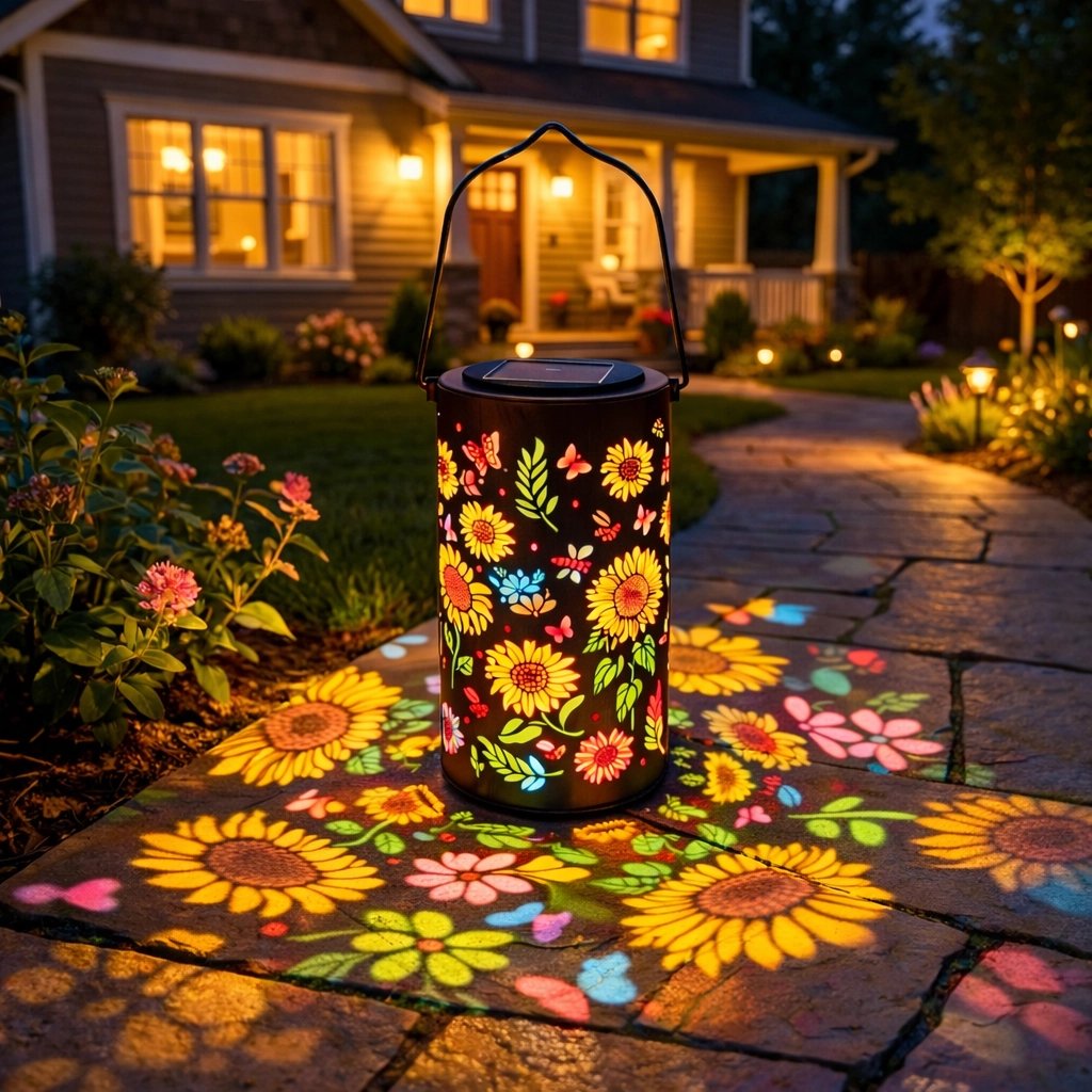 Sunflower Glow Outdoor Solar Lantern – Charming Floral Illumination for Gardens 0