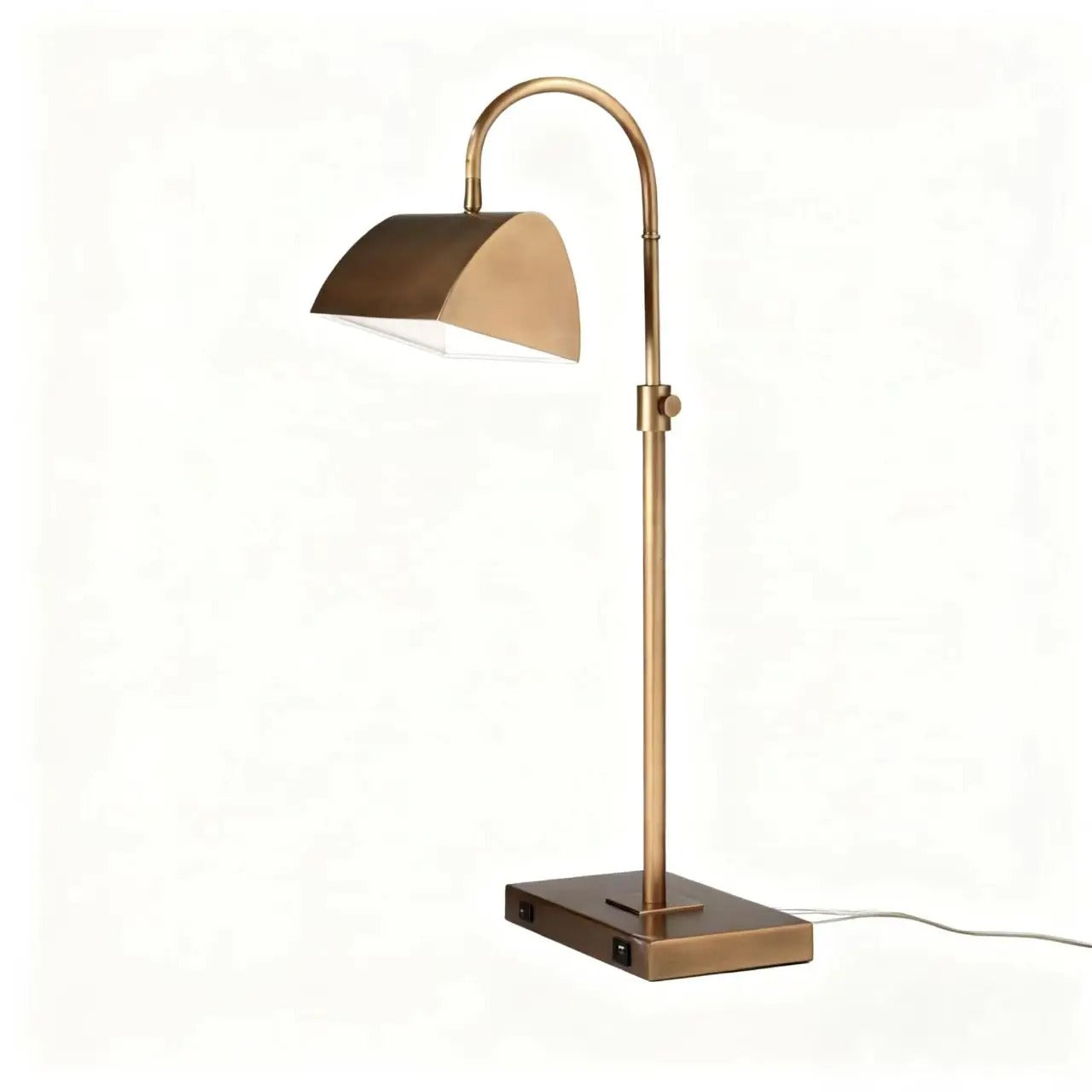 Table lamp with curved arm