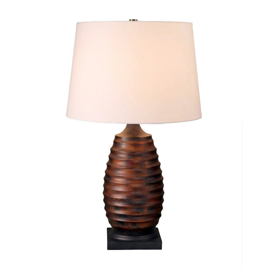 Table lamp with ribbed wooden base