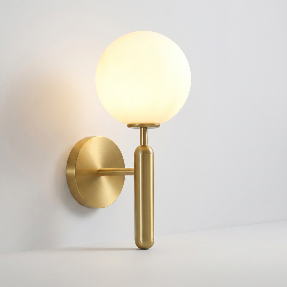 Glass wall sconce - milk or ripple shade gold & black accent