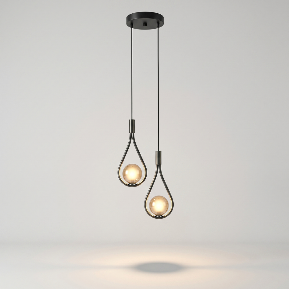 Nordic pendant light - black & gold, adjustable height, sets of 1-4
