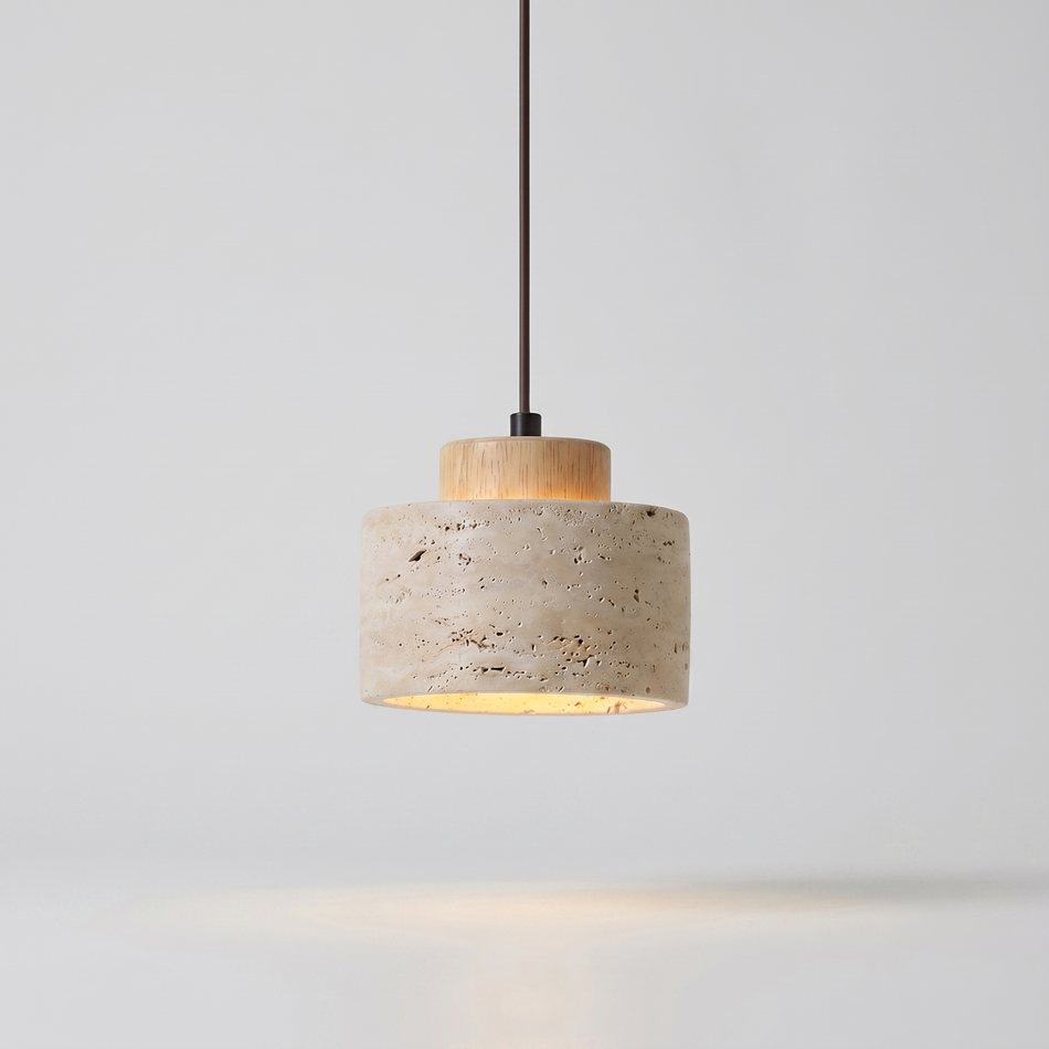 Stone pendant light - textured sculptural shade, warm diffusion