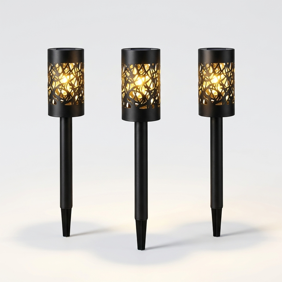 Solar garden lights set - warm white pathway stake lights