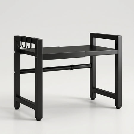 Black extendable 2-tier kitchen shelf rack with hooks