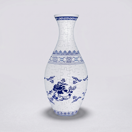 Blue and white porcelain-style 3D puzzle flower vase
