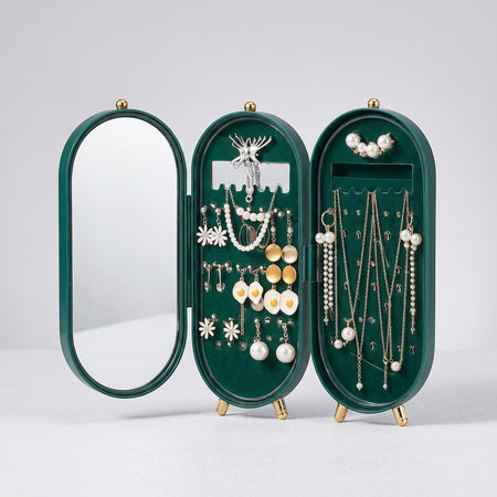 Mirrored green jewellery box with stand