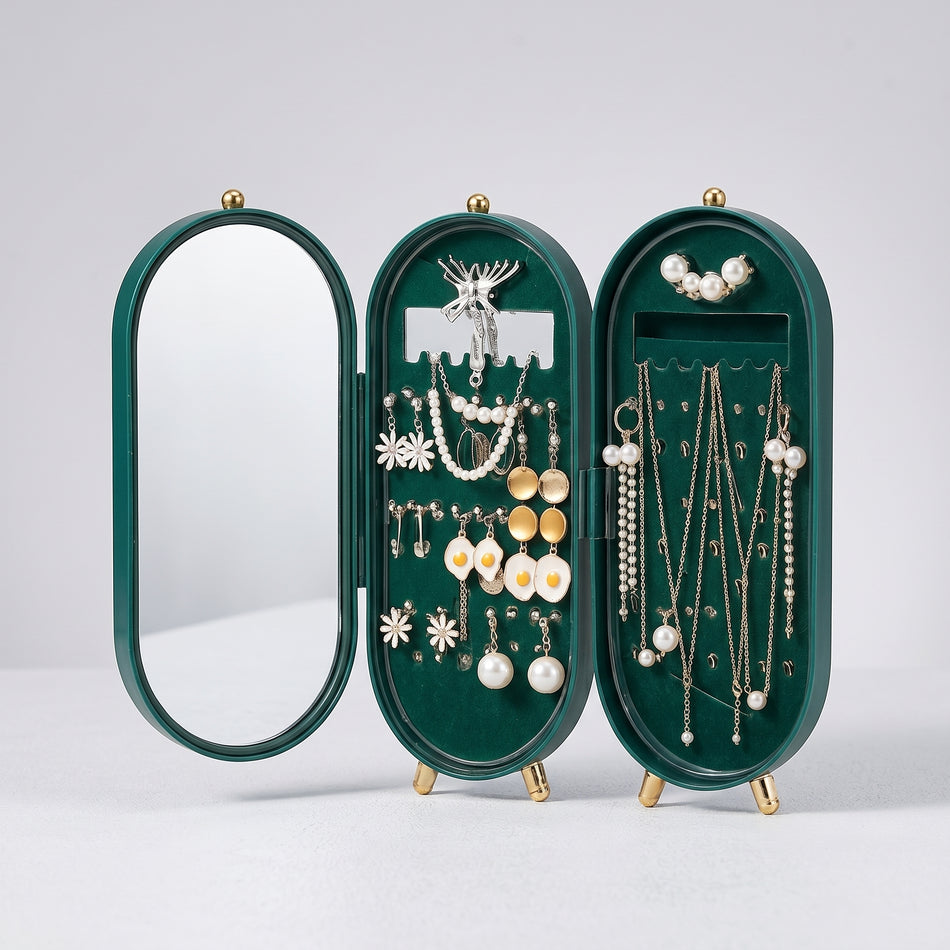Mirrored green jewellery box with stand