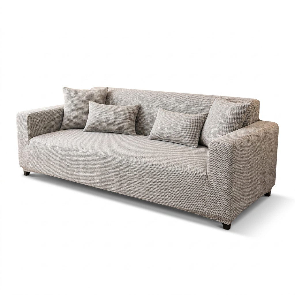Light grey cotton sofa cover on a sofa