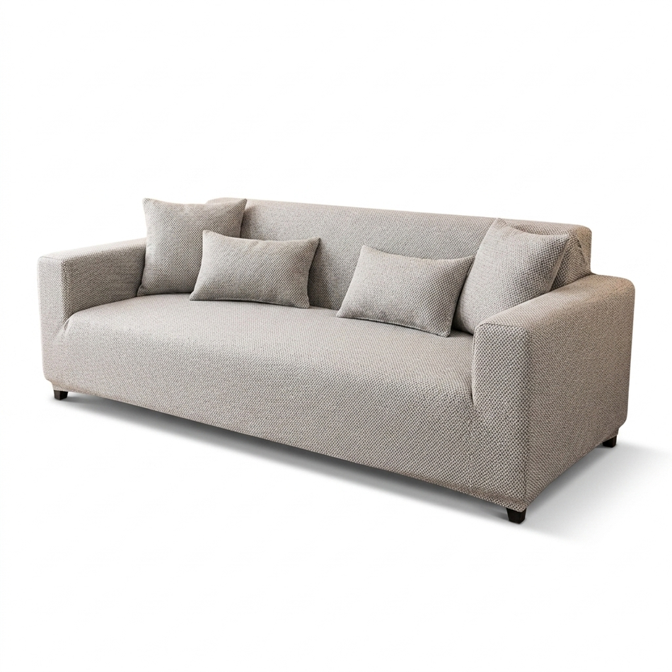 Light grey cotton sofa cover on a sofa