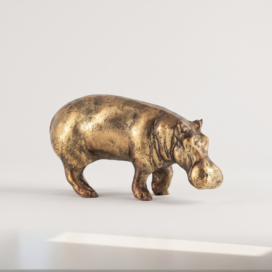 Hippopotamus figurine antique brass packshot