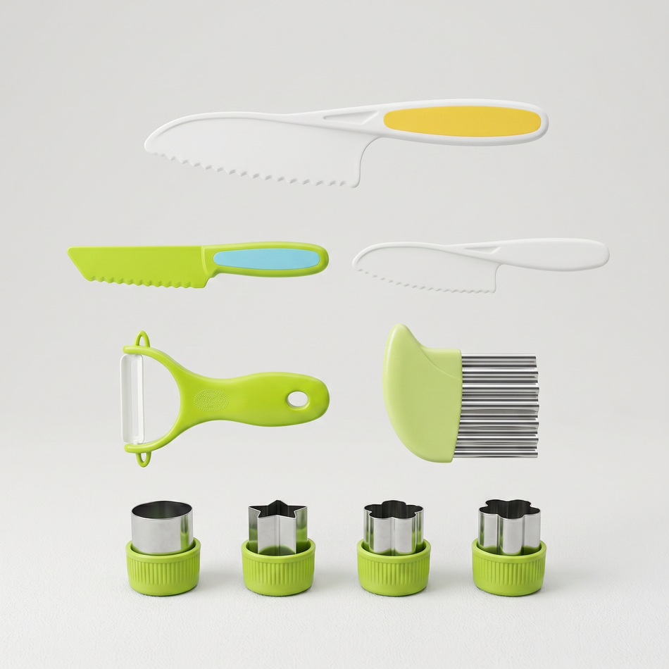 Kids knife set - safe nylon cutting tools for young chefs