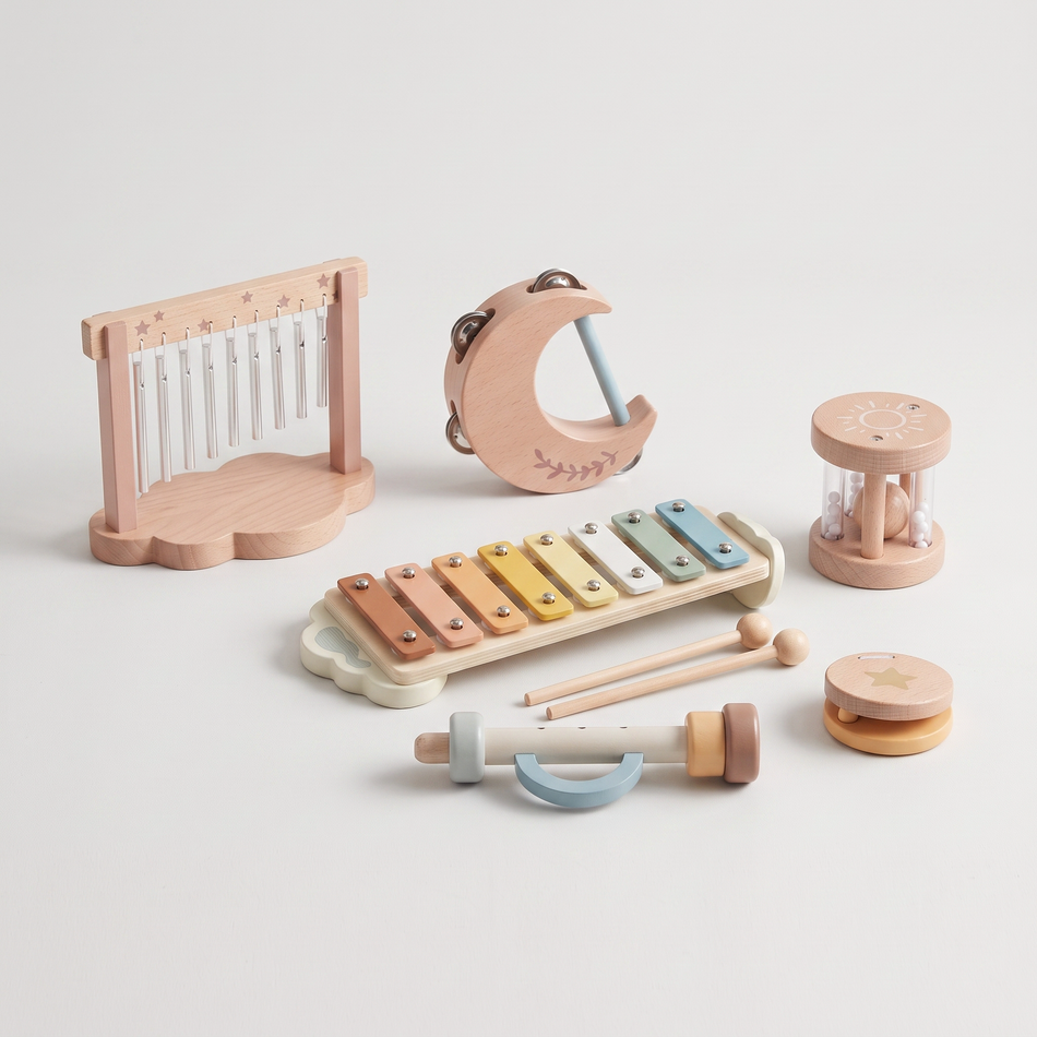 Wooden instrument set - baby sensory music toys